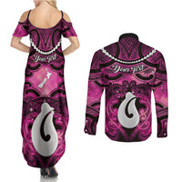 Personalised Maori Matariki Hei Matau Mawhero Couples Matching Summer Maxi Dress and Long Sleeve Button Shirt Maori Kowhaiwhai Pattern Galaxy