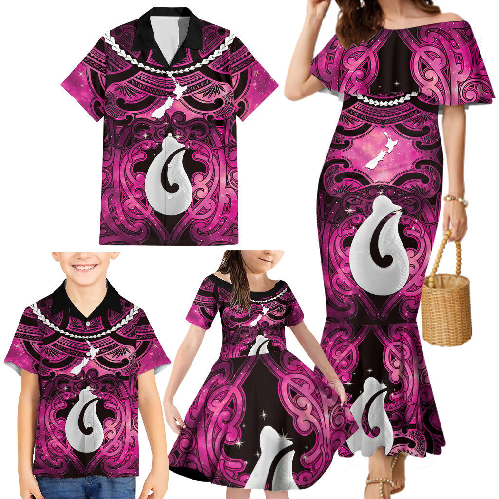 Personalised Maori Matariki Hei Matau Mawhero Family Matching Mermaid Dress and Hawaiian Shirt Maori Kowhaiwhai Pattern Galaxy