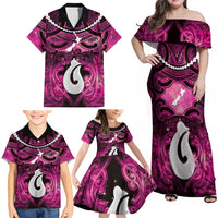 Personalised Maori Matariki Hei Matau Mawhero Family Matching Off Shoulder Maxi Dress and Hawaiian Shirt Maori Kowhaiwhai Pattern Galaxy LT01 - Polynesian Pride