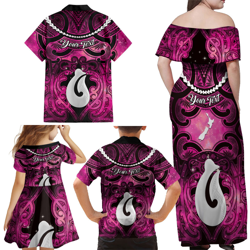 Personalised Maori Matariki Hei Matau Mawhero Family Matching Off Shoulder Maxi Dress and Hawaiian Shirt Maori Kowhaiwhai Pattern Galaxy LT01 - Polynesian Pride