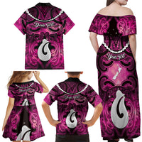 Personalised Maori Matariki Hei Matau Mawhero Family Matching Off Shoulder Maxi Dress and Hawaiian Shirt Maori Kowhaiwhai Pattern Galaxy LT01 - Polynesian Pride
