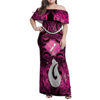 Personalised Maori Matariki Hei Matau Mawhero Family Matching Off Shoulder Maxi Dress and Hawaiian Shirt Maori Kowhaiwhai Pattern Galaxy LT01 Mom's Dress Pink - Polynesian Pride