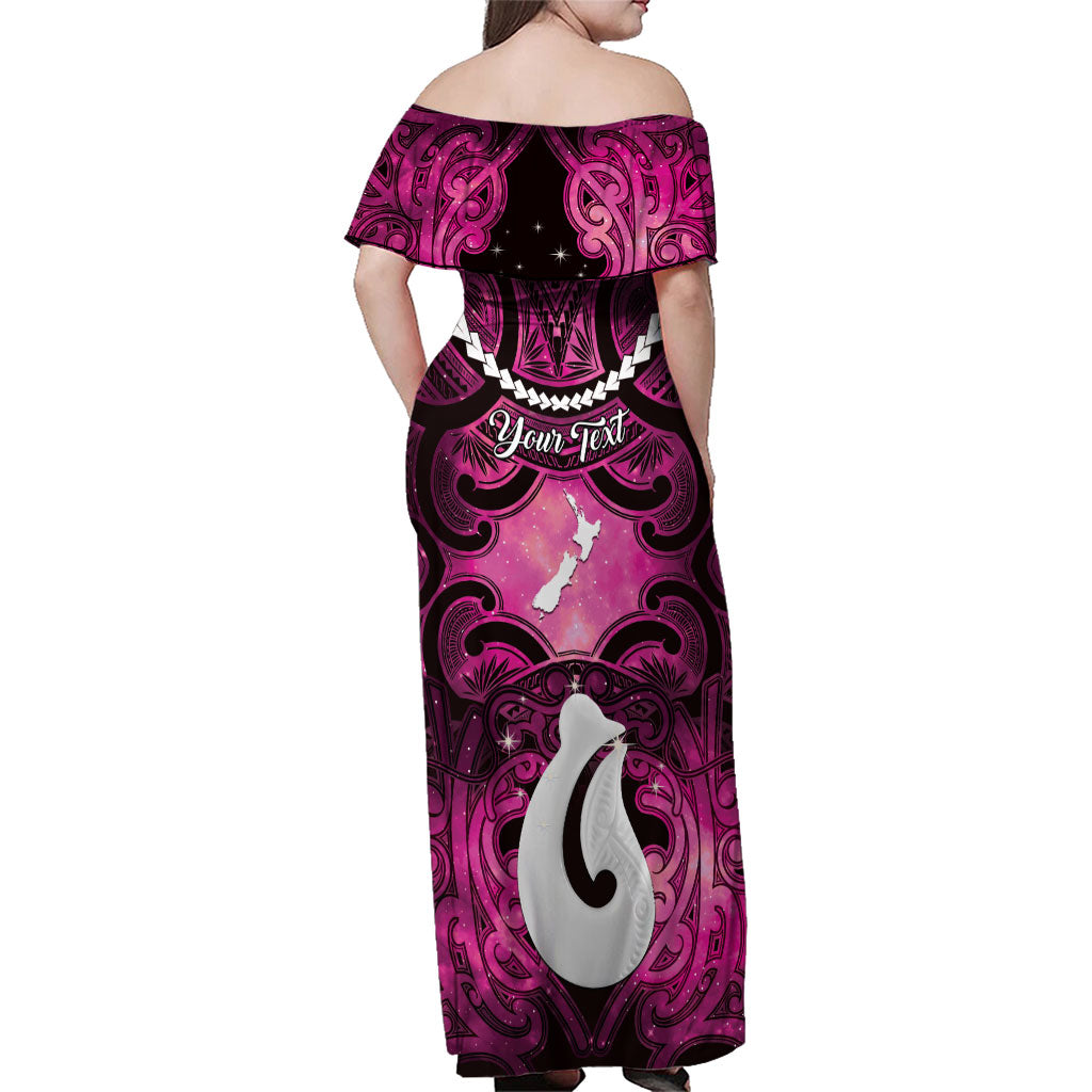 Personalised Maori Matariki Hei Matau Mawhero Family Matching Off Shoulder Maxi Dress and Hawaiian Shirt Maori Kowhaiwhai Pattern Galaxy LT01 - Polynesian Pride