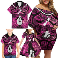 Personalised Maori Matariki Hei Matau Mawhero Family Matching Off Shoulder Short Dress and Hawaiian Shirt Maori Kowhaiwhai Pattern Galaxy LT01 - Polynesian Pride