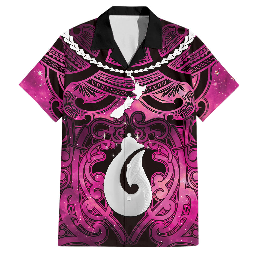 Personalised Maori Matariki Hei Matau Mawhero Family Matching Off Shoulder Short Dress and Hawaiian Shirt Maori Kowhaiwhai Pattern Galaxy LT01 Dad's Shirt - Short Sleeve Pink - Polynesian Pride