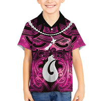 Personalised Maori Matariki Hei Matau Mawhero Family Matching Summer Maxi Dress and Hawaiian Shirt Maori Kowhaiwhai Pattern Galaxy LT01 Son's Shirt Pink - Polynesian Pride