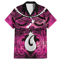 Personalised Maori Matariki Hei Matau Mawhero Family Matching Tank Maxi Dress and Hawaiian Shirt Maori Kowhaiwhai Pattern Galaxy LT01 Dad's Shirt - Short Sleeve Pink - Polynesian Pride
