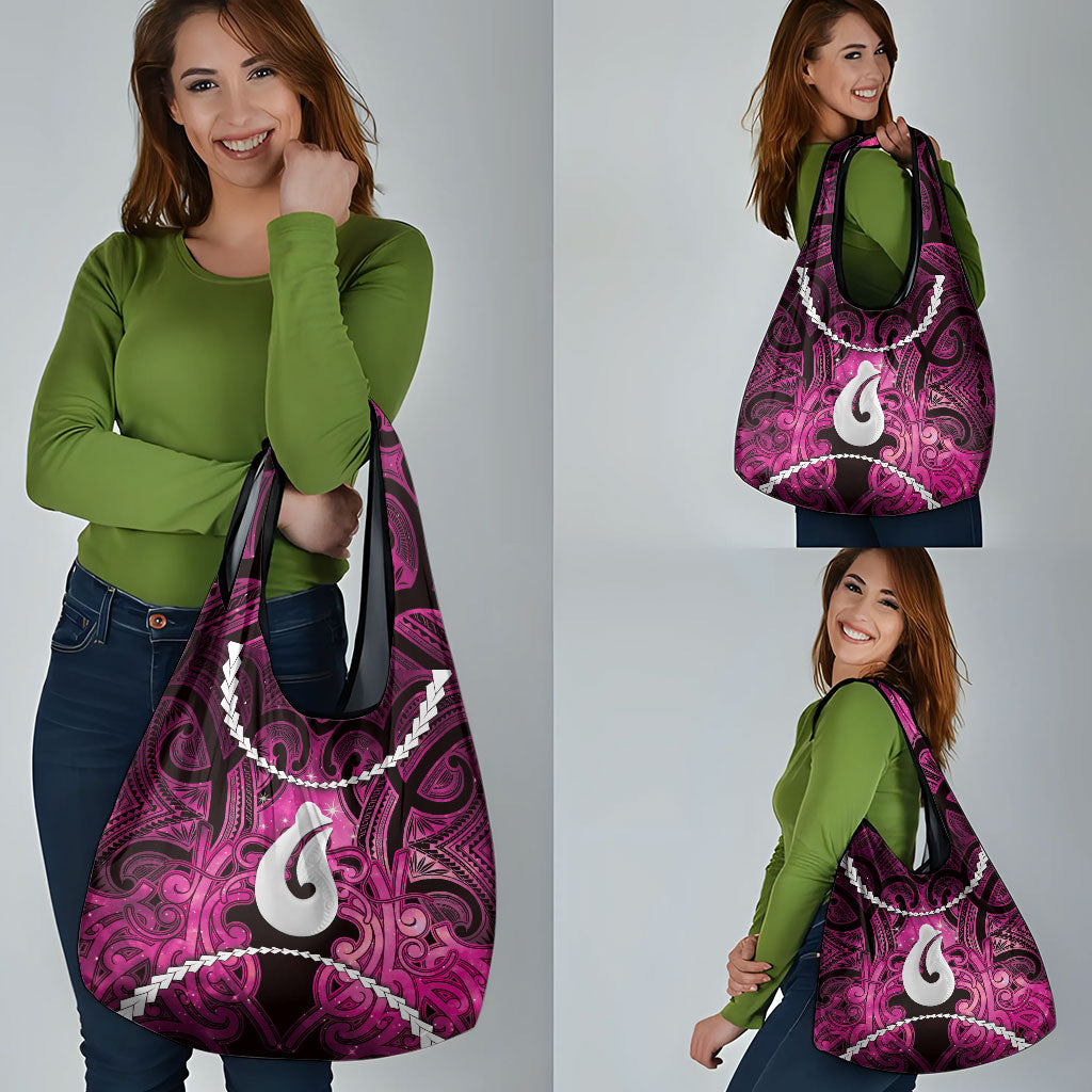 Maori Matariki Hei Matau Mawhero Grocery Bag Maori Kowhaiwhai Pattern Galaxy