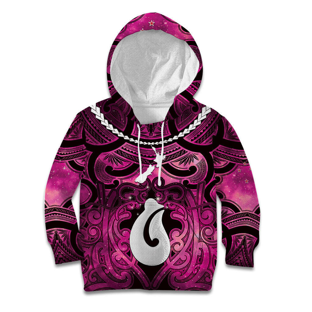 Personalised Maori Matariki Hei Matau Mawhero Kid Hoodie Maori Kowhaiwhai Pattern Galaxy