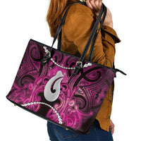 Maori Matariki Hei Matau Mawhero Leather Tote Bag Maori Kowhaiwhai Pattern Galaxy