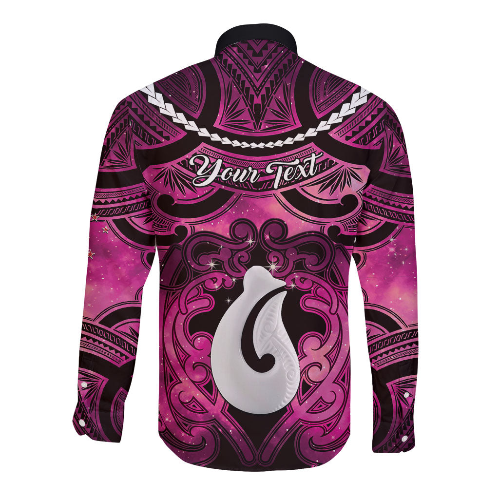 Personalised Maori Matariki Hei Matau Mawhero Long Sleeve Button Shirt Maori Kowhaiwhai Pattern Galaxy