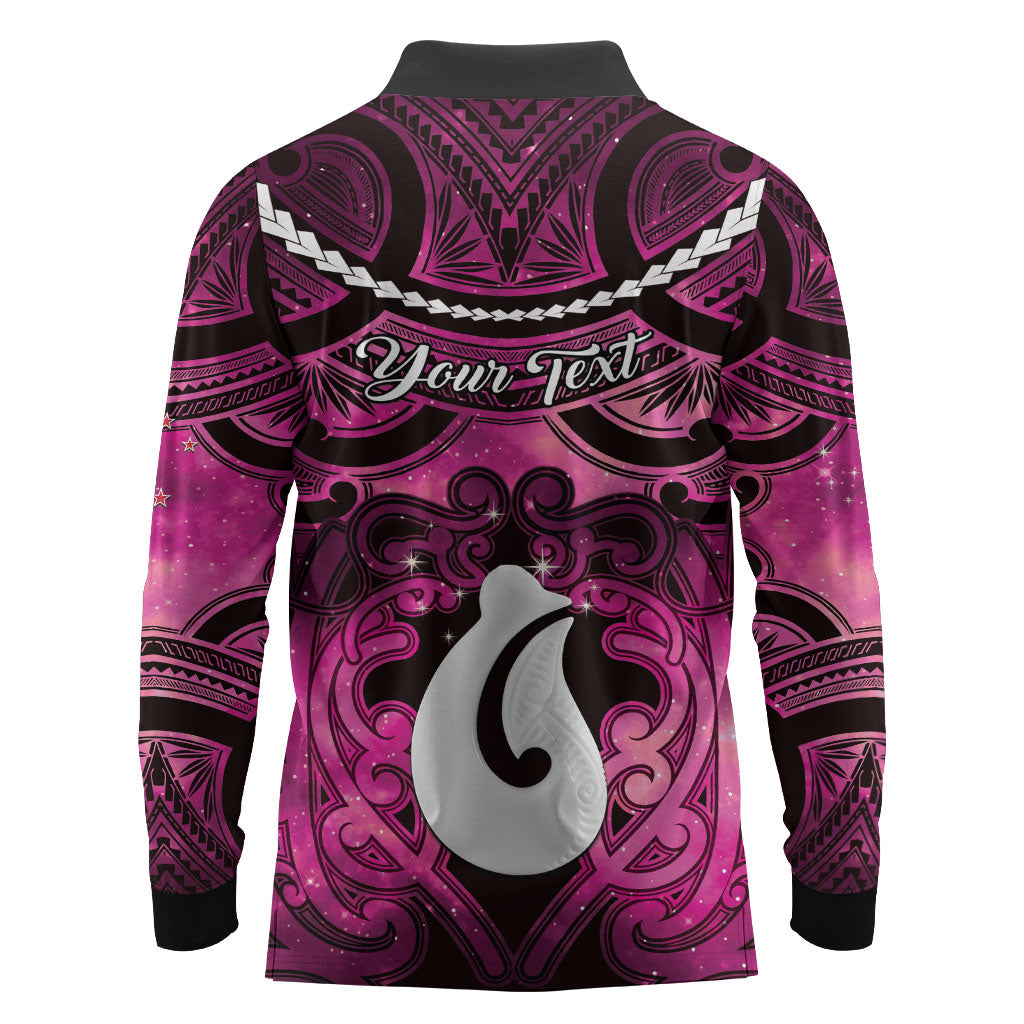Personalised Maori Matariki Hei Matau Mawhero Long Sleeve Polo Shirt Maori Kowhaiwhai Pattern Galaxy
