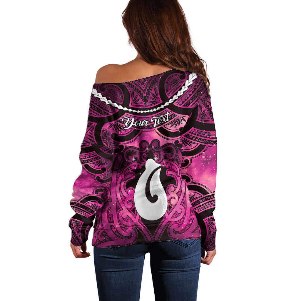 Personalised Maori Matariki Hei Matau Mawhero Off Shoulder Sweater Maori Kowhaiwhai Pattern Galaxy