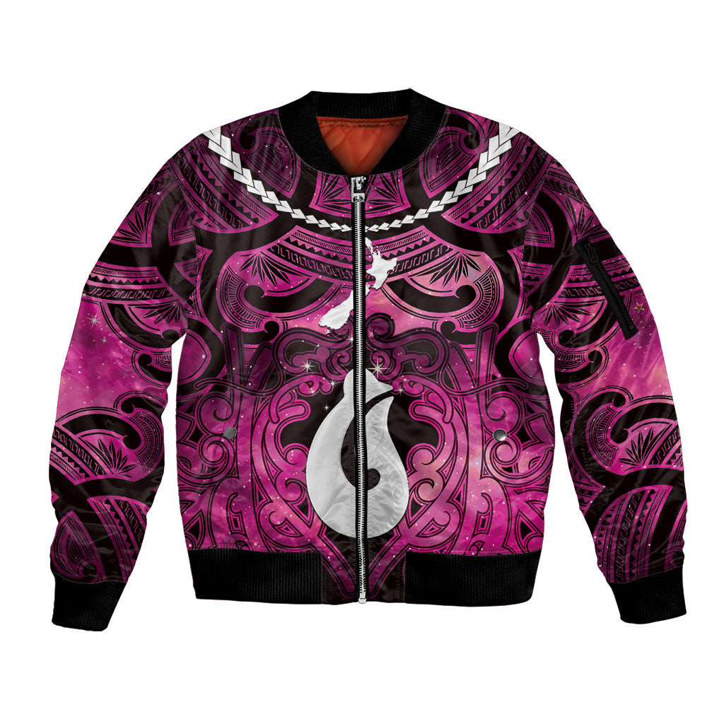 Personalised Maori Matariki Hei Matau Mawhero Sleeve Zip Bomber Jacket Maori Kowhaiwhai Pattern Galaxy