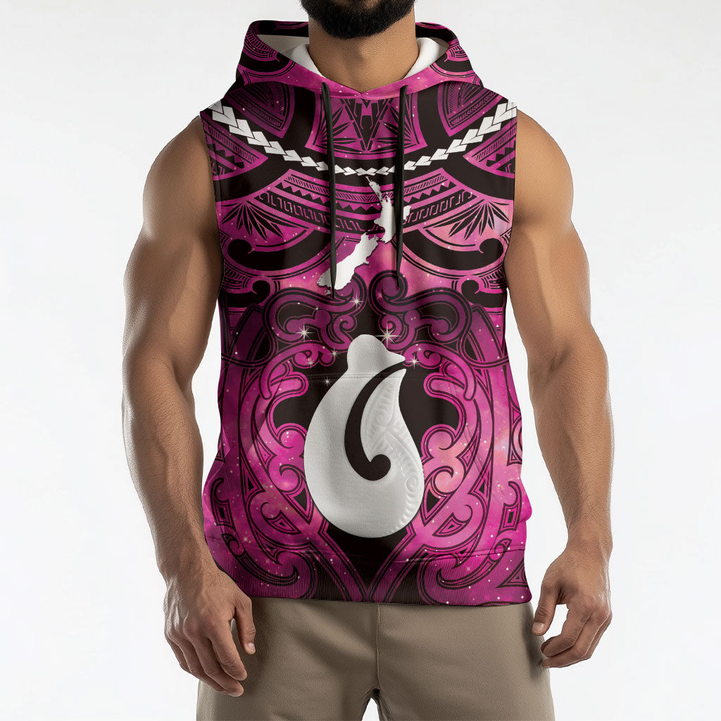 Personalised Maori Matariki Hei Matau Mawhero Sleeveless Hoodie Maori Kowhaiwhai Pattern Galaxy
