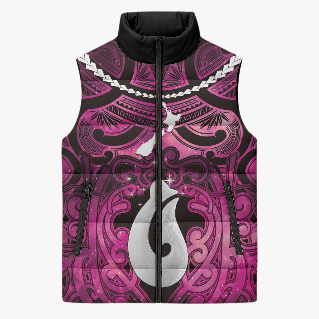 Personalised Maori Matariki Hei Matau Mawhero Sleeveless Puffer Jacket Maori Kowhaiwhai Pattern Galaxy