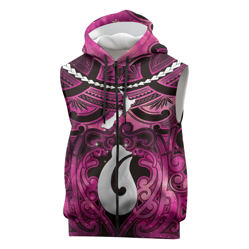 Personalised Maori Matariki Hei Matau Mawhero Sleeveless Zip Hoodie Maori Kowhaiwhai Pattern Galaxy
