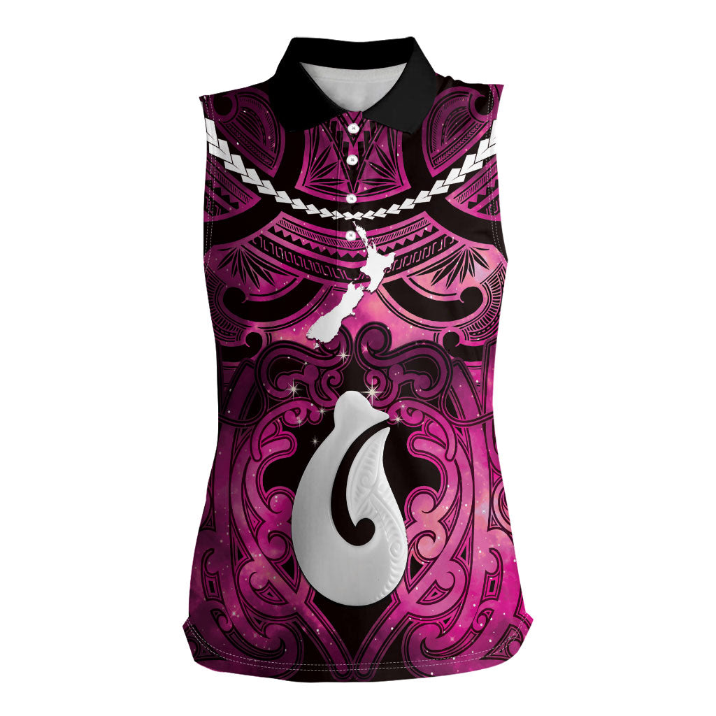 Personalised Maori Matariki Hei Matau Mawhero Women Sleeveless Polo Shirt Maori Kowhaiwhai Pattern Galaxy