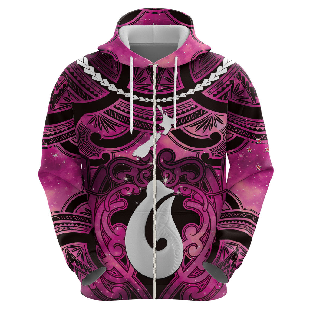 Personalised Maori Matariki Hei Matau Mawhero Zip Hoodie Maori Kowhaiwhai Pattern Galaxy LT01 - Polynesian Pride