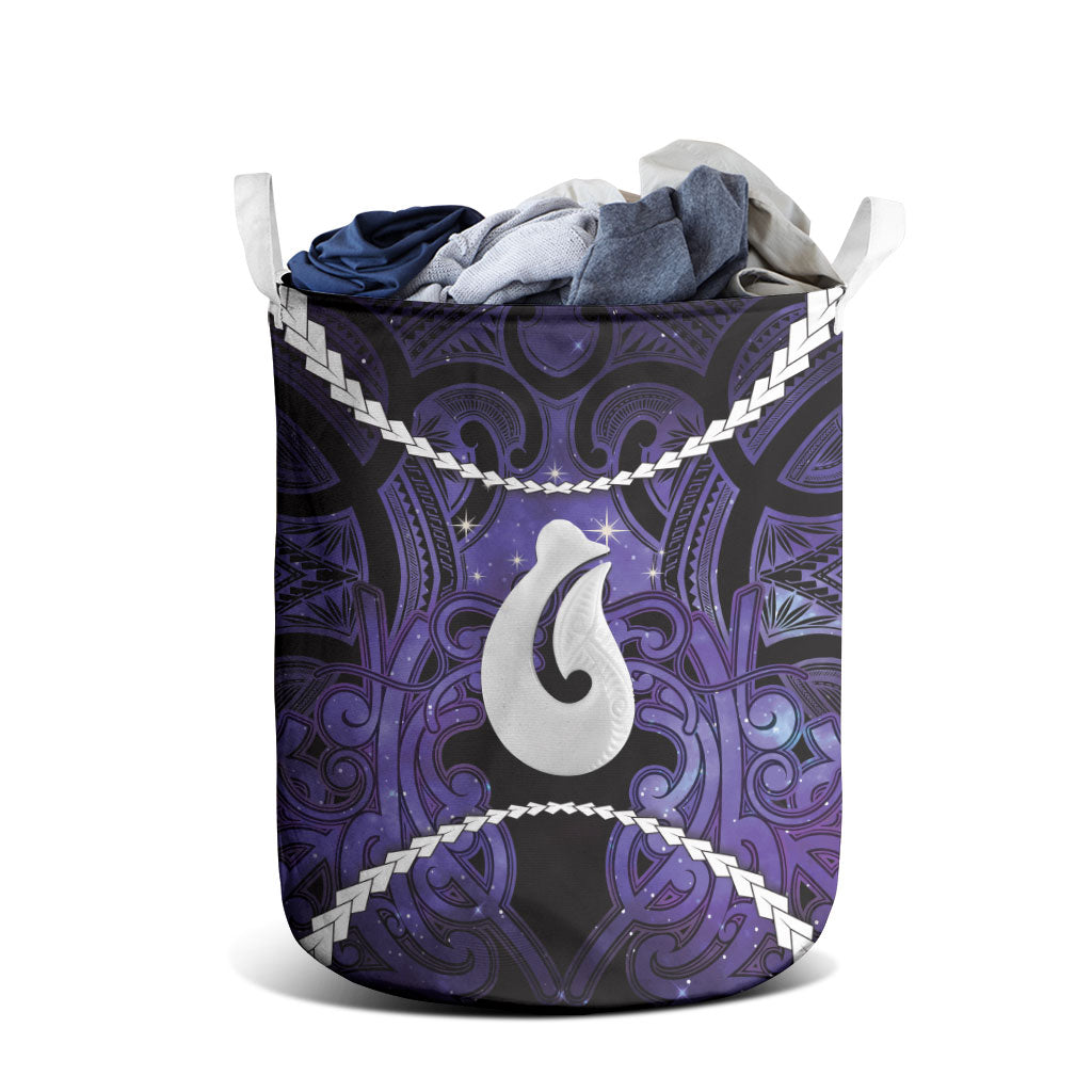 Maori Matariki Hei Matau Waiporoporo Laundry Basket Maori Kowhaiwhai Pattern Galaxy