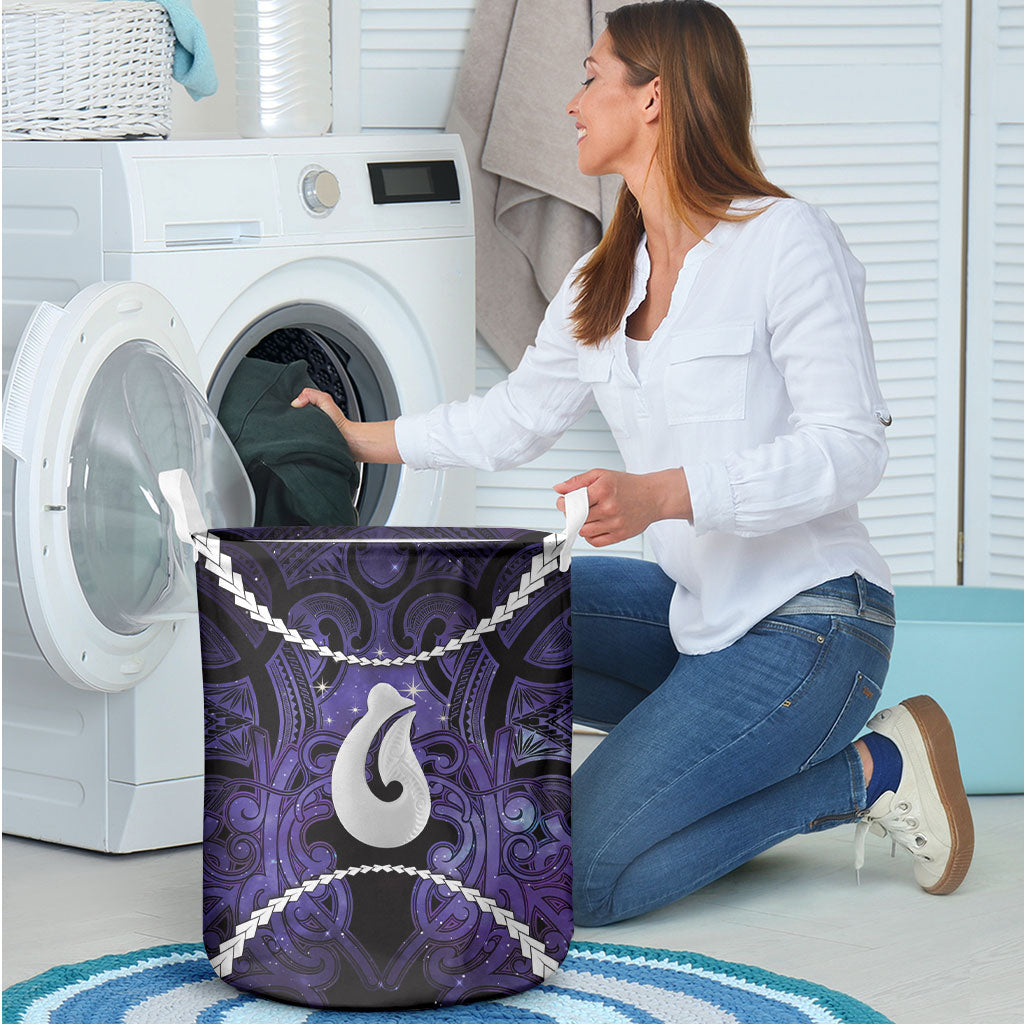 Maori Matariki Hei Matau Waiporoporo Laundry Basket Maori Kowhaiwhai Pattern Galaxy