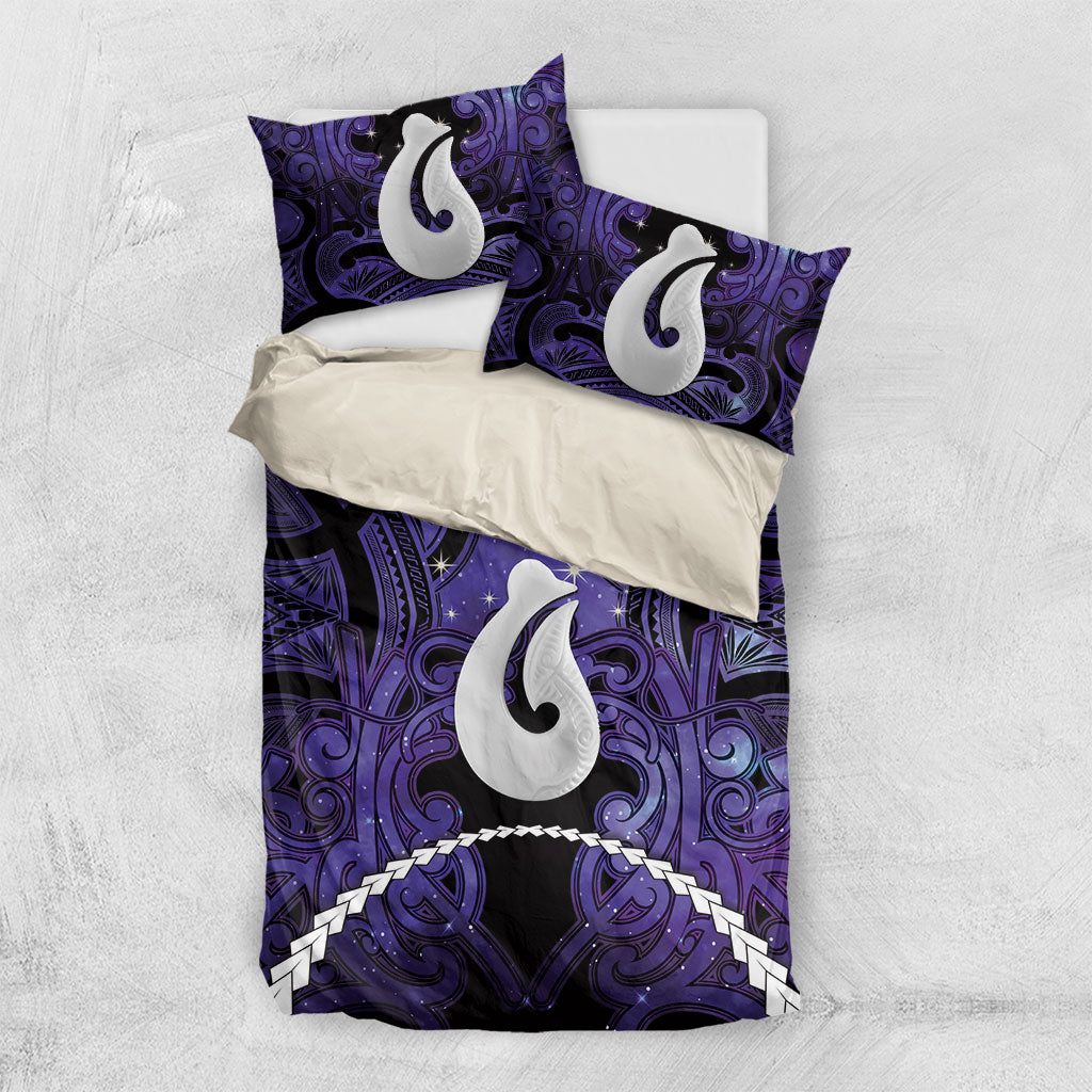 Maori Matariki Hei Matau Waiporoporo Bedding Set Maori Kowhaiwhai Pattern Galaxy