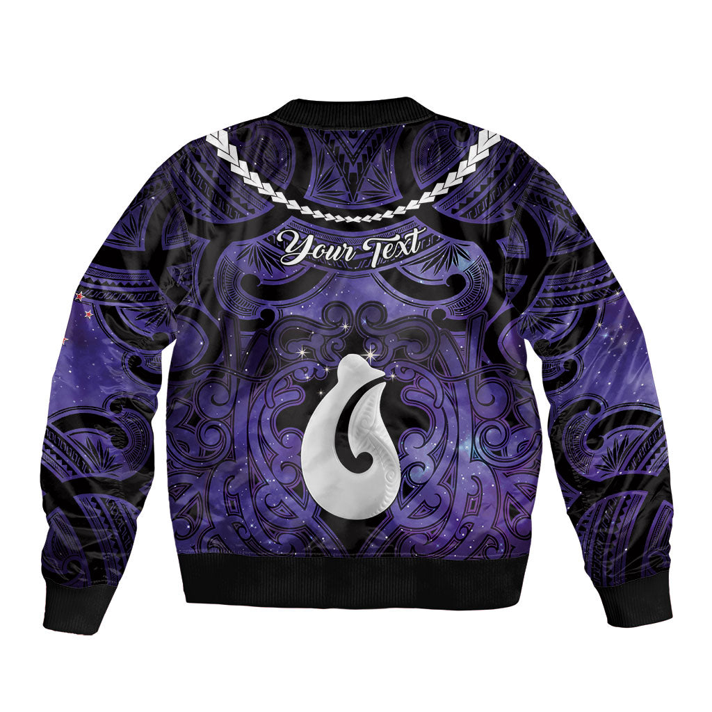 Personalised Maori Matariki Hei Matau Waiporoporo Bomber Jacket Maori Kowhaiwhai Pattern Galaxy