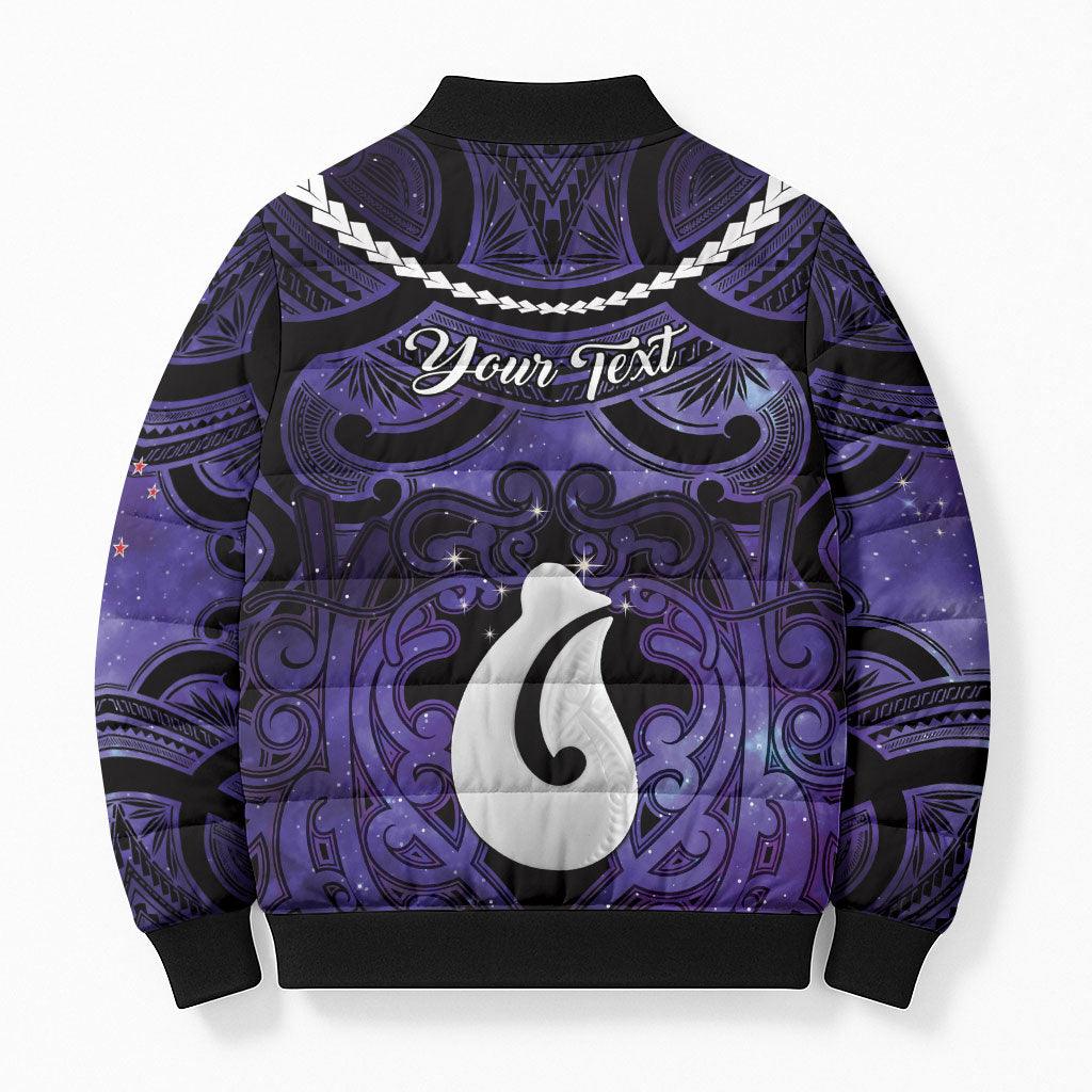 Personalised Maori Matariki Hei Matau Waiporoporo Bomber Puffer Jacket Maori Kowhaiwhai Pattern Galaxy