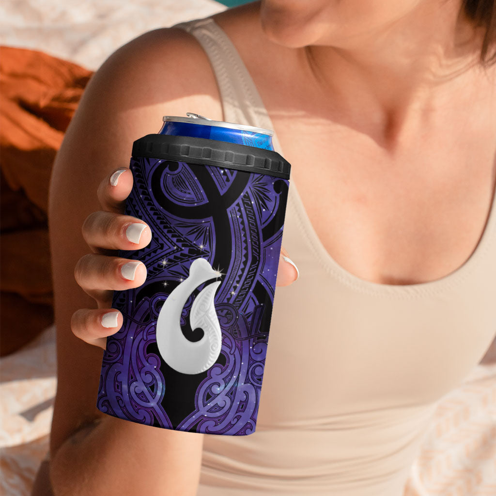 Personalised Maori Matariki Hei Matau Waiporoporo 4 in 1 Can Cooler Tumbler Maori Kowhaiwhai Pattern Galaxy