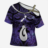 Personalised Maori Matariki Hei Matau Waiporoporo Cross Shoulder Shirt Maori Kowhaiwhai Pattern Galaxy