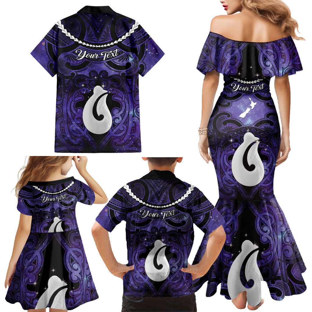 Personalised Maori Matariki Hei Matau Waiporoporo Family Matching Mermaid Dress and Hawaiian Shirt Maori Kowhaiwhai Pattern Galaxy LT01 - Polynesian Pride