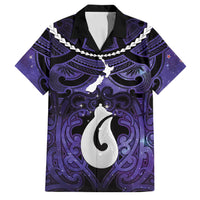 Personalised Maori Matariki Hei Matau Waiporoporo Family Matching Off Shoulder Short Dress and Hawaiian Shirt Maori Kowhaiwhai Pattern Galaxy LT01 Dad's Shirt - Short Sleeve Purple - Polynesian Pride