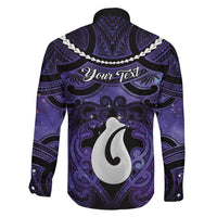 Personalised Maori Matariki Hei Matau Waiporoporo Family Matching Off Shoulder Short Dress and Hawaiian Shirt Maori Kowhaiwhai Pattern Galaxy LT01 - Polynesian Pride
