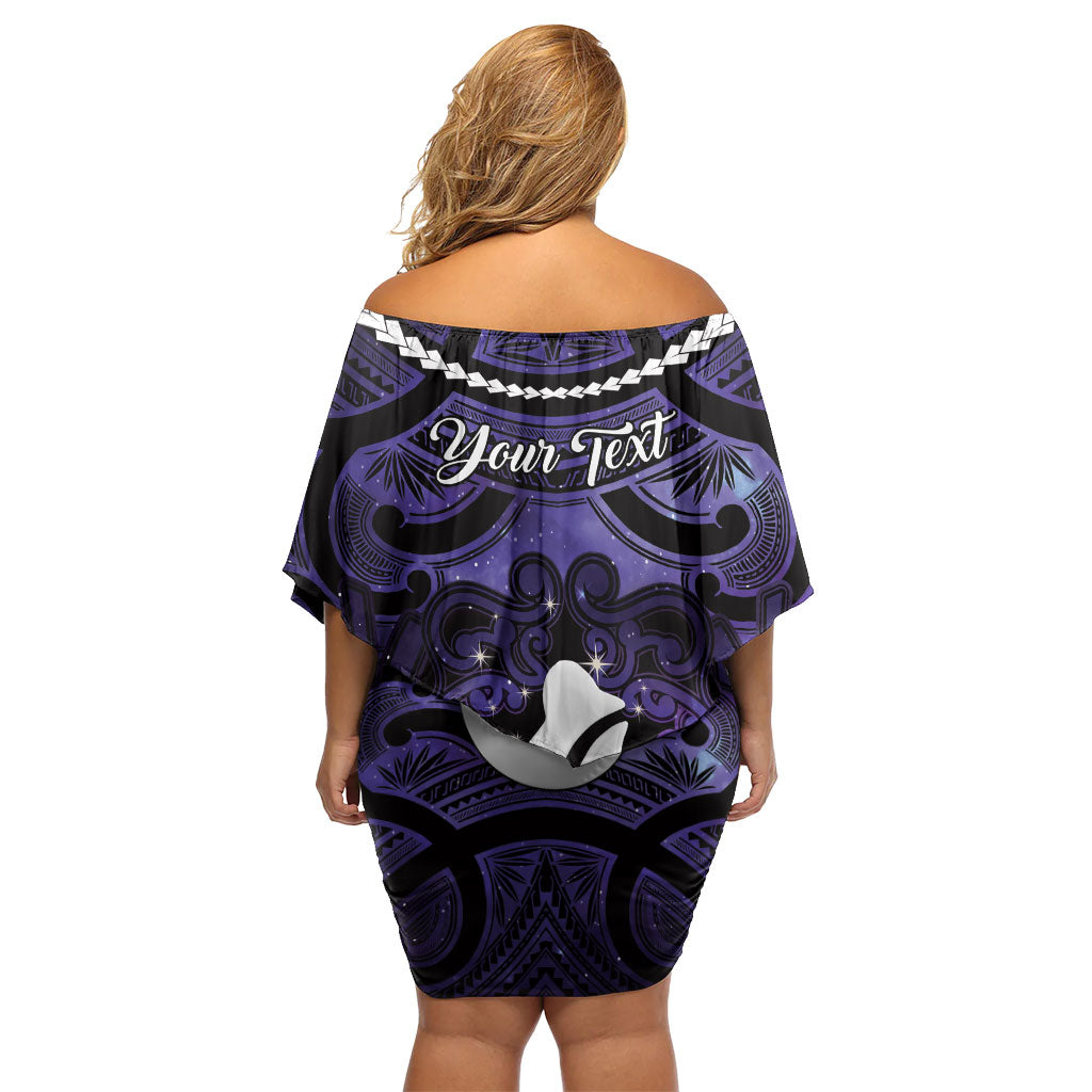 Personalised Maori Matariki Hei Matau Waiporoporo Family Matching Off Shoulder Short Dress and Hawaiian Shirt Maori Kowhaiwhai Pattern Galaxy LT01 - Polynesian Pride