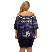 Personalised Maori Matariki Hei Matau Waiporoporo Family Matching Off Shoulder Short Dress and Hawaiian Shirt Maori Kowhaiwhai Pattern Galaxy LT01 - Polynesian Pride