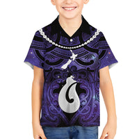 Personalised Maori Matariki Hei Matau Waiporoporo Family Matching Short Sleeve Bodycon Dress and Hawaiian Shirt Maori Kowhaiwhai Pattern Galaxy LT01 Son's Shirt Purple - Polynesian Pride