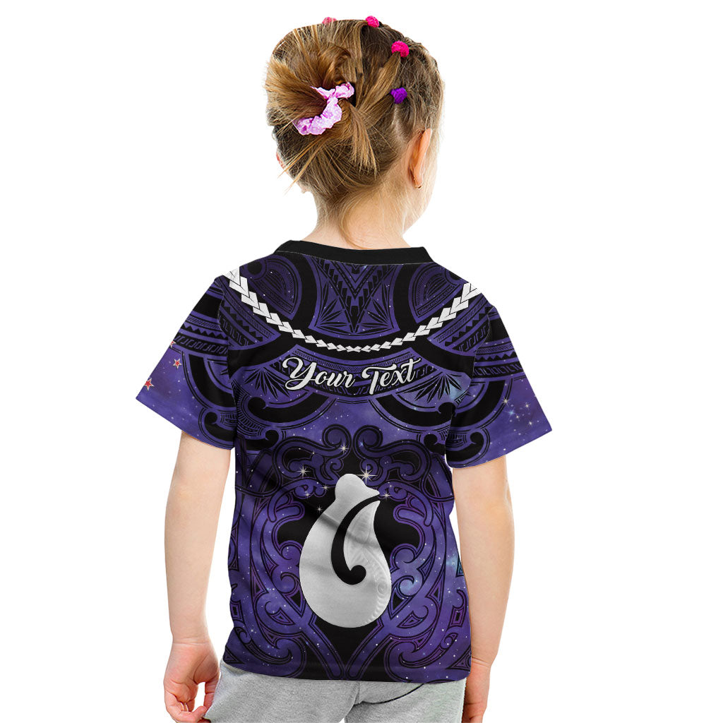 Personalised Maori Matariki Hei Matau Waiporoporo Kid T Shirt Maori Kowhaiwhai Pattern Galaxy