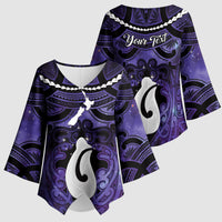 Personalised Maori Matariki Hei Matau Waiporoporo Kimono Sleeve Blouse Maori Kowhaiwhai Pattern Galaxy