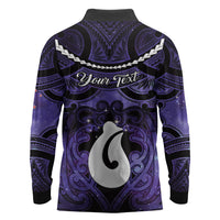 Personalised Maori Matariki Hei Matau Waiporoporo Long Sleeve Polo Shirt Maori Kowhaiwhai Pattern Galaxy