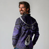 Personalised Maori Matariki Hei Matau Waiporoporo Long Sleeve Polo Shirt Maori Kowhaiwhai Pattern Galaxy