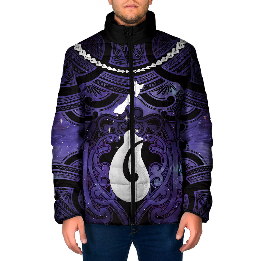Personalised Maori Matariki Hei Matau Waiporoporo Padded Jacket Maori Kowhaiwhai Pattern Galaxy