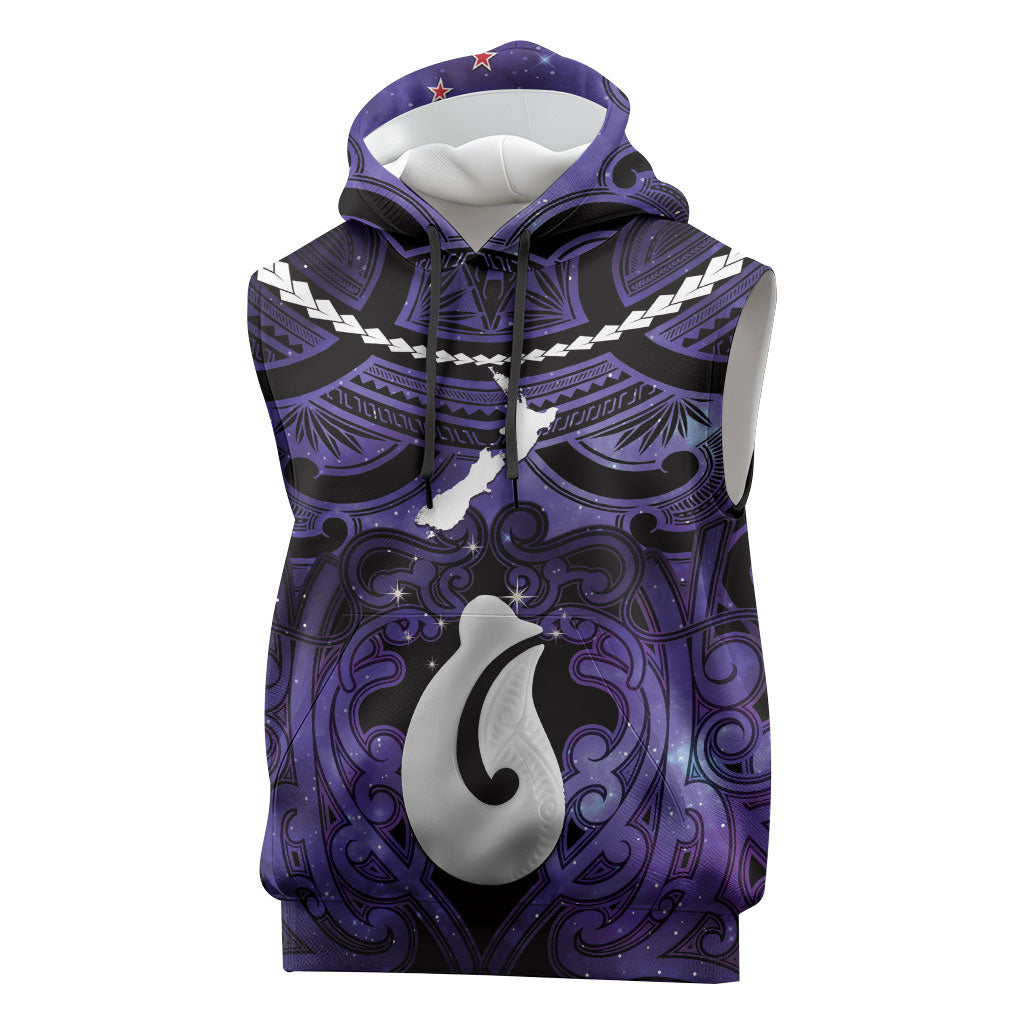 Personalised Maori Matariki Hei Matau Waiporoporo Sleeveless Hoodie Maori Kowhaiwhai Pattern Galaxy