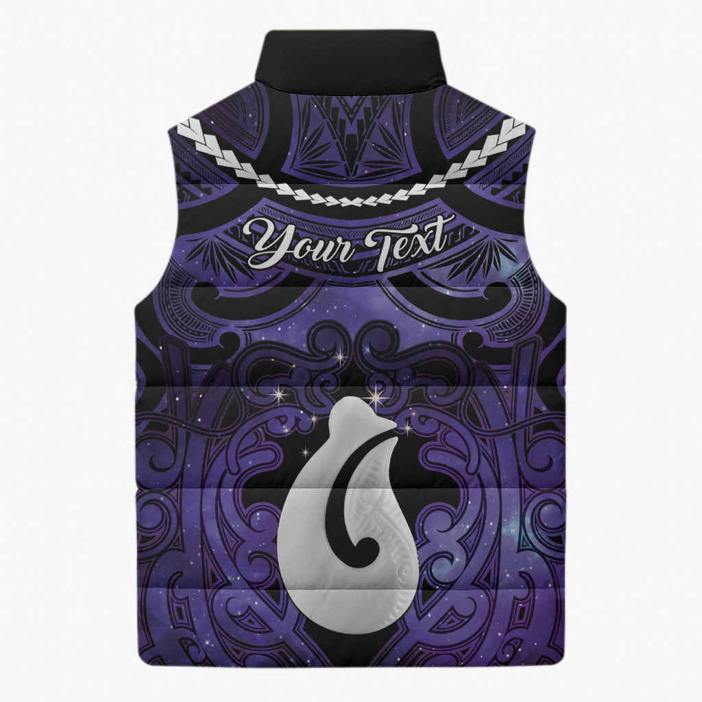 Personalised Maori Matariki Hei Matau Waiporoporo Sleeveless Puffer Jacket Maori Kowhaiwhai Pattern Galaxy