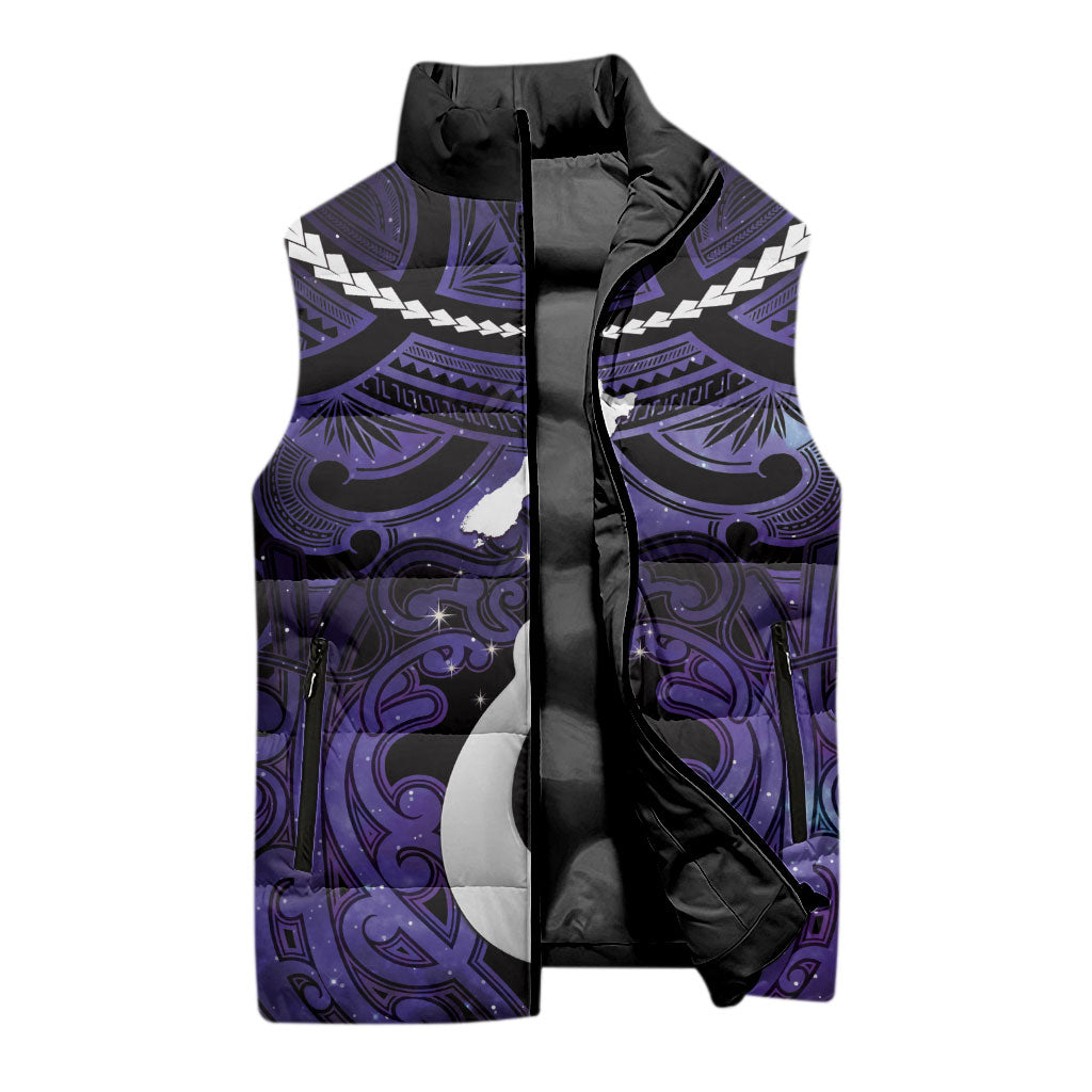 Personalised Maori Matariki Hei Matau Waiporoporo Sleeveless Puffer Jacket Maori Kowhaiwhai Pattern Galaxy
