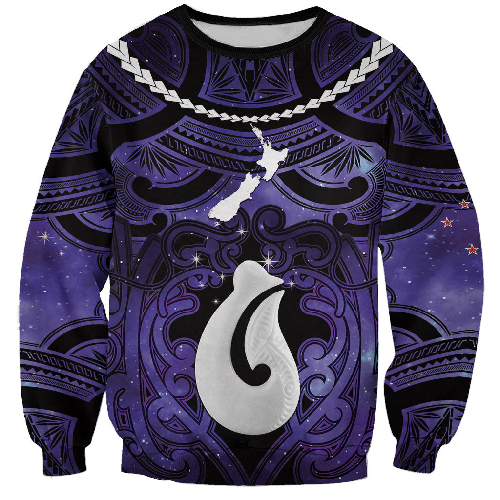 Personalised Maori Matariki Hei Matau Waiporoporo Sweatshirt Maori Kowhaiwhai Pattern Galaxy