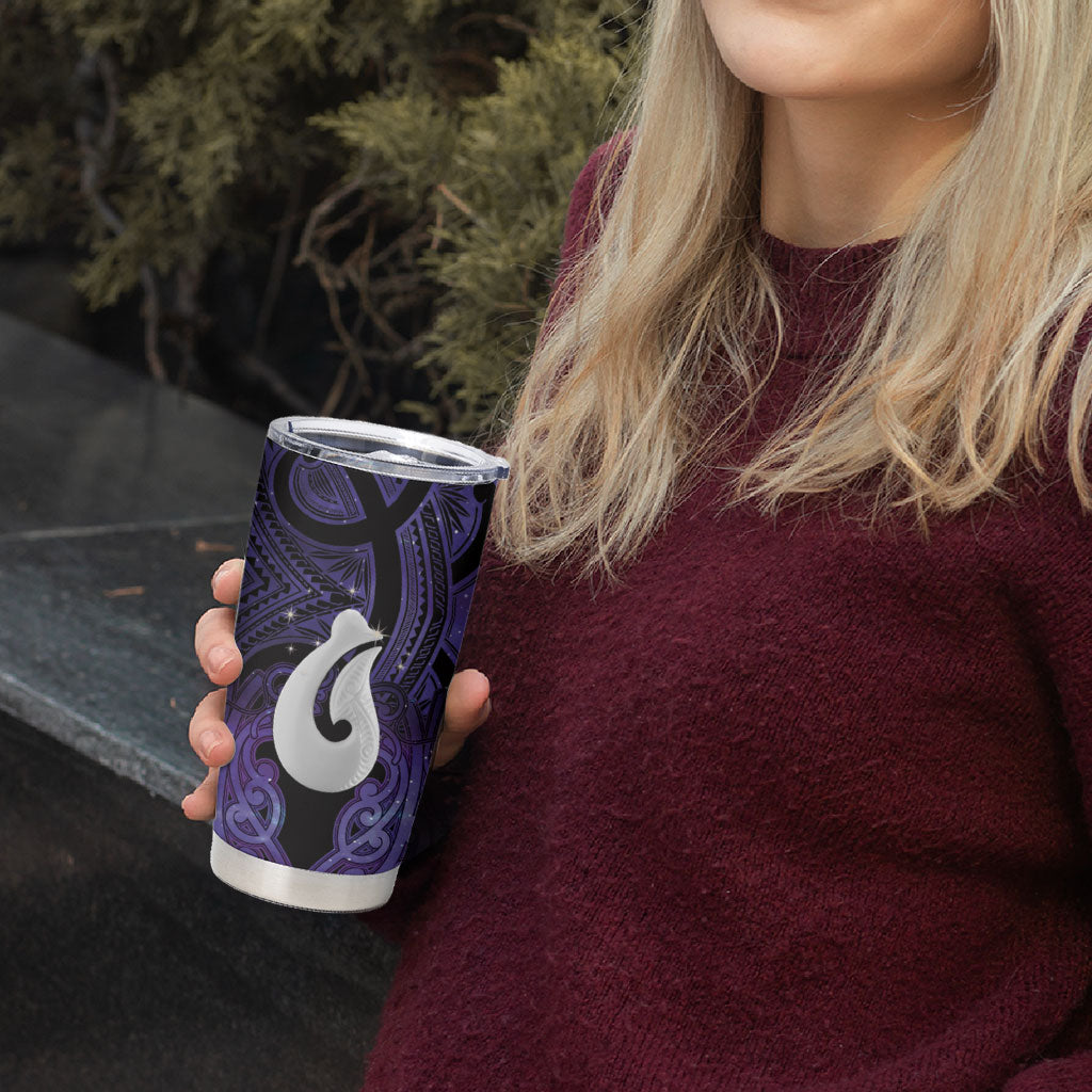 Personalised Maori Matariki Hei Matau Waiporoporo Tumbler Cup Maori Kowhaiwhai Pattern Galaxy