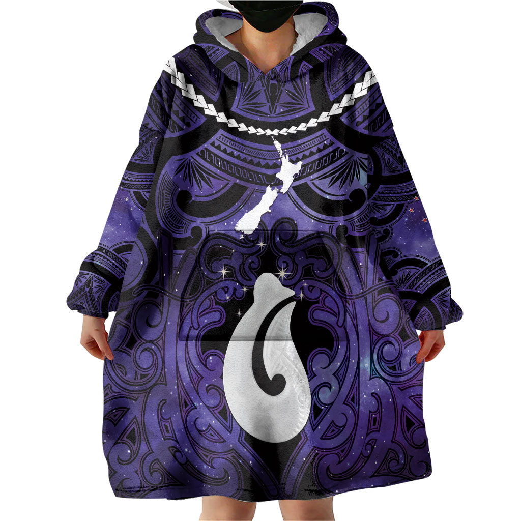 Personalised Maori Matariki Hei Matau Waiporoporo Wearable Blanket Hoodie Maori Kowhaiwhai Pattern Galaxy