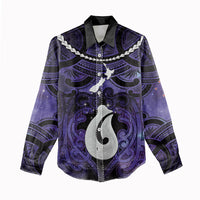 Personalised Maori Matariki Hei Matau Waiporoporo Women Casual Shirt Maori Kowhaiwhai Pattern Galaxy