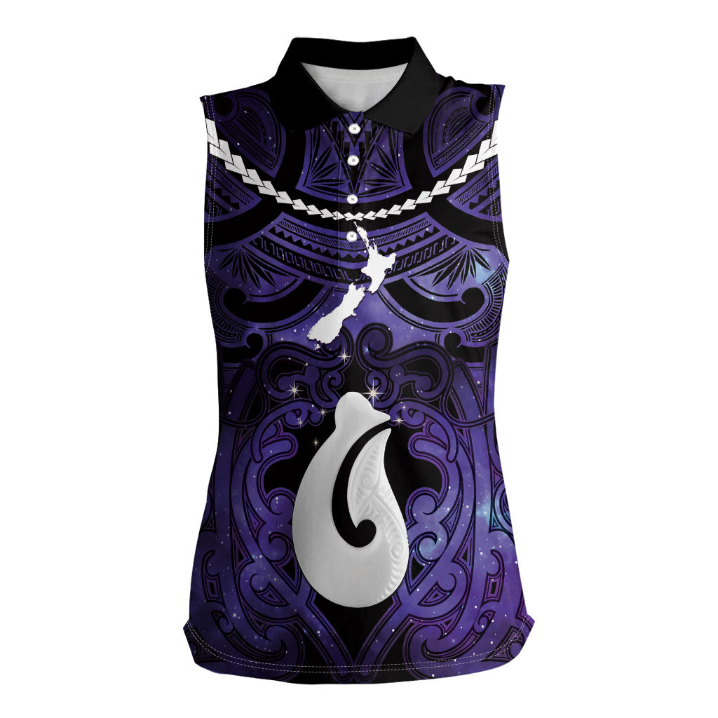 Personalised Maori Matariki Hei Matau Waiporoporo Women Sleeveless Polo Shirt Maori Kowhaiwhai Pattern Galaxy LT01 Female Purple - Polynesian Pride