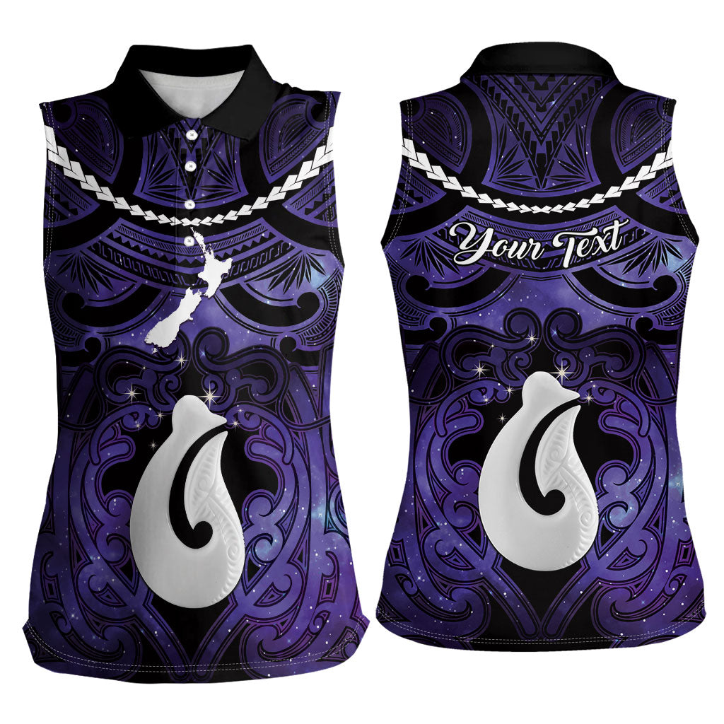 Personalised Maori Matariki Hei Matau Waiporoporo Women Sleeveless Polo Shirt Maori Kowhaiwhai Pattern Galaxy LT01 - Polynesian Pride